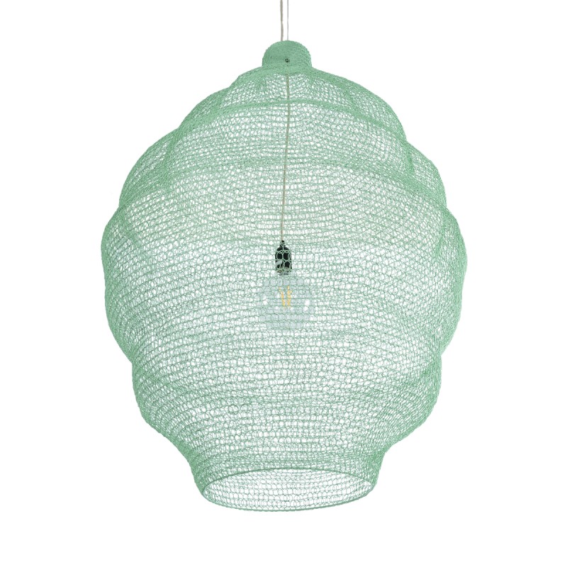 GloboStar® KENTUCKY 01903 Vintage Κρεμαστό Φωτιστικό Οροφής Μονόφωτο 1 x E27 AC220-240V IP20 - Φ80 x Υ110cm - Τιρκουάζ Μεταλλικό Πλέγμα