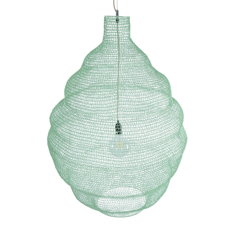 GloboStar® KENTUCKY 01903 Vintage Κρεμαστό Φωτιστικό Οροφής Μονόφωτο 1 x E27 AC220-240V IP20 - Φ80 x Υ110cm - Τιρκουάζ Μεταλλικό Πλέγμα