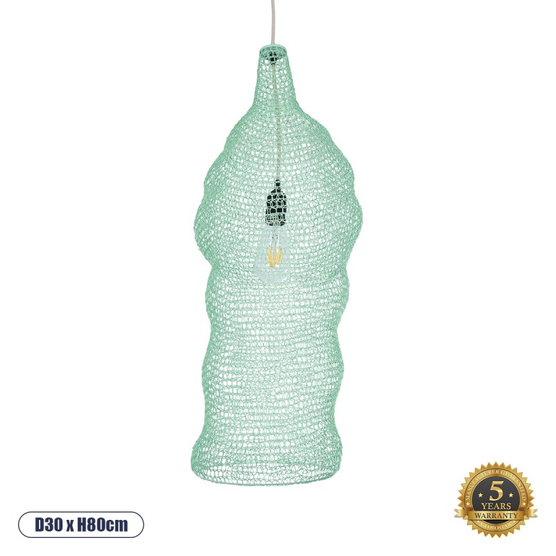 GloboStar® KENTUCKY 01906 Vintage Κρεμαστό Φωτιστικό Οροφής Μονόφωτο 1 x E27 AC220-240V IP20 - Φ30 x Υ80cm - Τιρκουάζ Μεταλλικό Πλέγμα