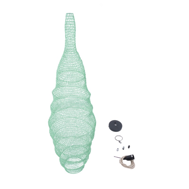 GloboStar® KENTUCKY 01909 Vintage Κρεμαστό Φωτιστικό Οροφής Μονόφωτο 1 x E27 AC220-240V IP20 - Φ30 x Υ105cm - Τιρκουάζ Μεταλλικό Πλέγμα