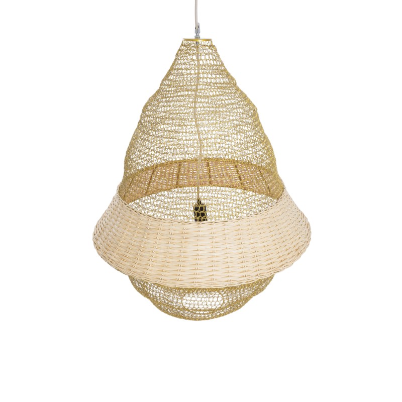 GloboStar® KENTUCKY 01911 Vintage Κρεμαστό Φωτιστικό Οροφής Μονόφωτο 1 x E27 AC220-240V IP20 - Φ60 x Υ80cm - Μπεζ Μεταλλικό με Μπαμπού Πλέγμα