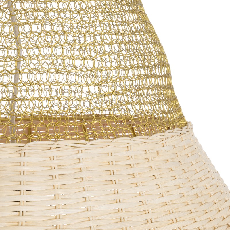 GloboStar® KENTUCKY 01911 Vintage Κρεμαστό Φωτιστικό Οροφής Μονόφωτο 1 x E27 AC220-240V IP20 - Φ60 x Υ80cm - Μπεζ Μεταλλικό με Μπαμπού Πλέγμα