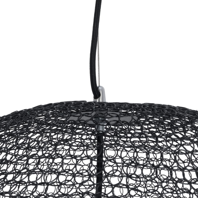 GloboStar® KENTUCKY 01912 Vintage Κρεμαστό Φωτιστικό Οροφής Μονόφωτο 1 x E27 AC220-240V IP20 - Φ60 x Υ70cm - Μαύρο Μεταλλικό με Μπαμπού Πλέγμα