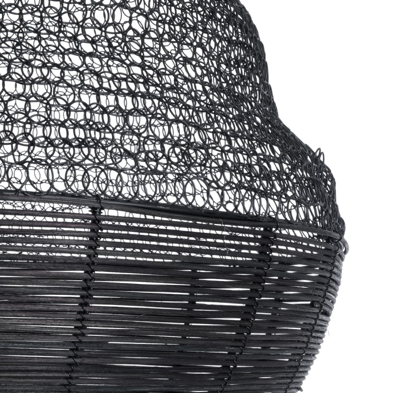 GloboStar® KENTUCKY 01912 Vintage Κρεμαστό Φωτιστικό Οροφής Μονόφωτο 1 x E27 AC220-240V IP20 - Φ60 x Υ70cm - Μαύρο Μεταλλικό με Μπαμπού Πλέγμα