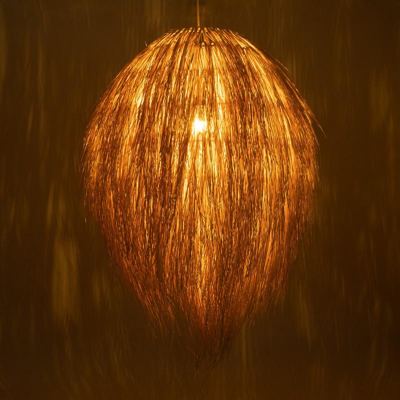 GloboStar® ARCHIPELAGO 01913 Boho Κρεμαστό Φωτιστικό Οροφής Μονόφωτο 1 x E27 AC220-240V IP20 - Φ80 x Υ100cm - Μπεζ Ξύλινο Πλέγμα