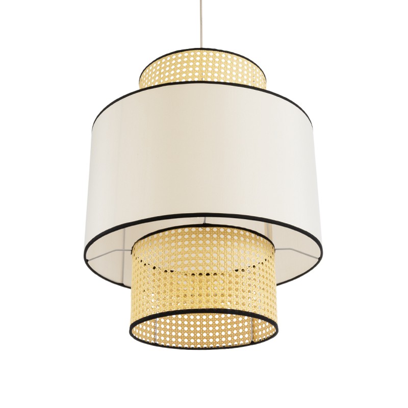 GloboStar® SAIGE 01917 Boho Κρεμαστό Φωτιστικό Οροφής Μονόφωτο 1 x E27 AC220-240V IP20 - Φ50 x Υ60cm - Μπεζ με Λευκό και Μαύρες Λεπτομέρειες Ξύλινο Μπαμπού Πλέγμα