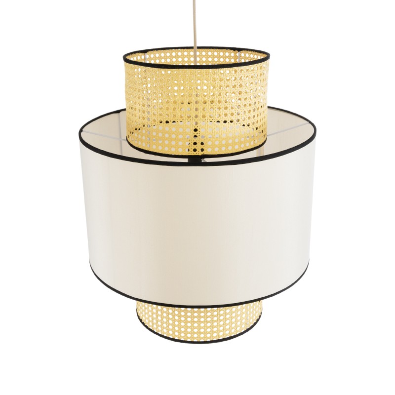 GloboStar® SAIGE 01917 Boho Κρεμαστό Φωτιστικό Οροφής Μονόφωτο 1 x E27 AC220-240V IP20 - Φ50 x Υ60cm - Μπεζ με Λευκό και Μαύρες Λεπτομέρειες Ξύλινο Μπαμπού Πλέγμα