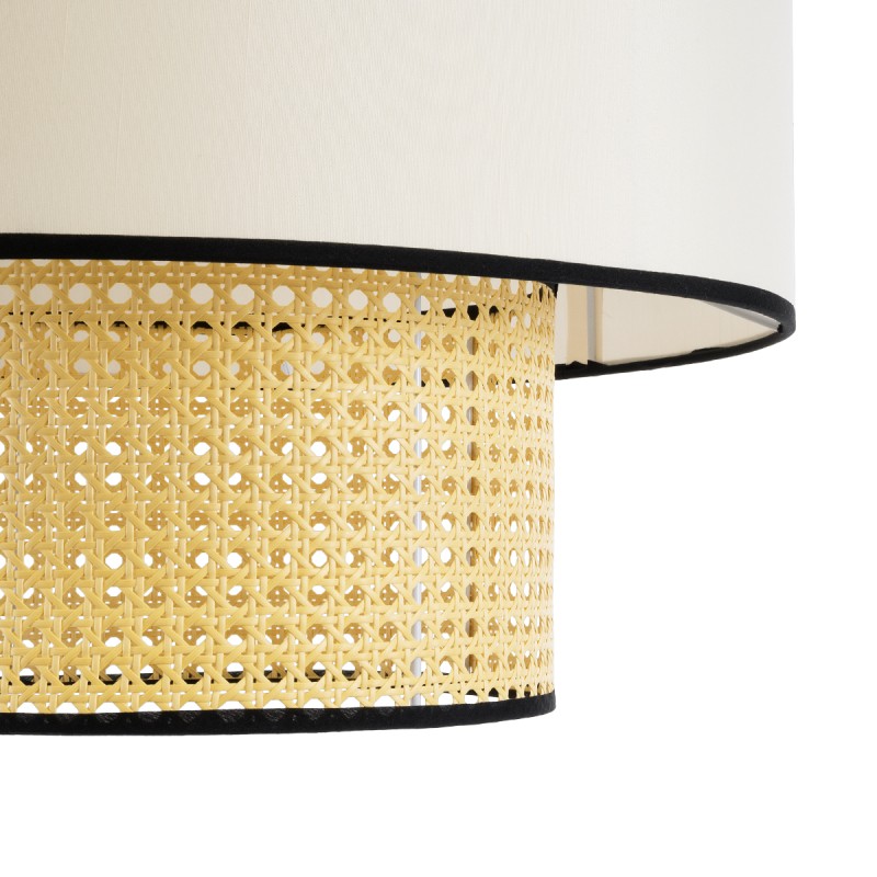 GloboStar® SAIGE 01917 Boho Κρεμαστό Φωτιστικό Οροφής Μονόφωτο 1 x E27 AC220-240V IP20 - Φ50 x Υ60cm - Μπεζ με Λευκό και Μαύρες Λεπτομέρειες Ξύλινο Μπαμπού Πλέγμα