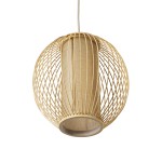 GloboStar® HIBISCUS 01934 Boho Κρεμαστό Φωτιστικό Οροφής Μονόφωτο 1 x E27 AC220-240V IP20 - Φ28 x Υ28cm - Μπεζ Ξύλινο Πλέγμα - 5 Years Warranty