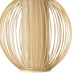 GloboStar® HIBISCUS 01934 Boho Κρεμαστό Φωτιστικό Οροφής Μονόφωτο 1 x E27 AC220-240V IP20 - Φ28 x Υ28cm - Μπεζ Ξύλινο Πλέγμα - 5 Years Warranty