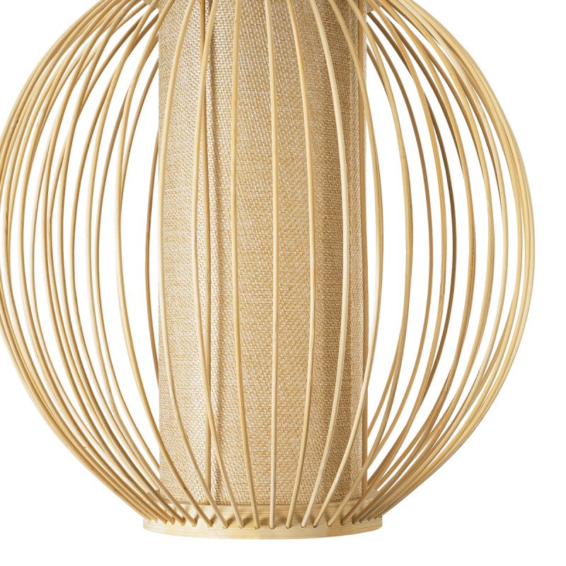 GloboStar® HIBISCUS 01934 Boho Κρεμαστό Φωτιστικό Οροφής Μονόφωτο 1 x E27 AC220-240V IP20 - Φ28 x Υ28cm - Μπεζ Ξύλινο Πλέγμα - 5 Years Warranty