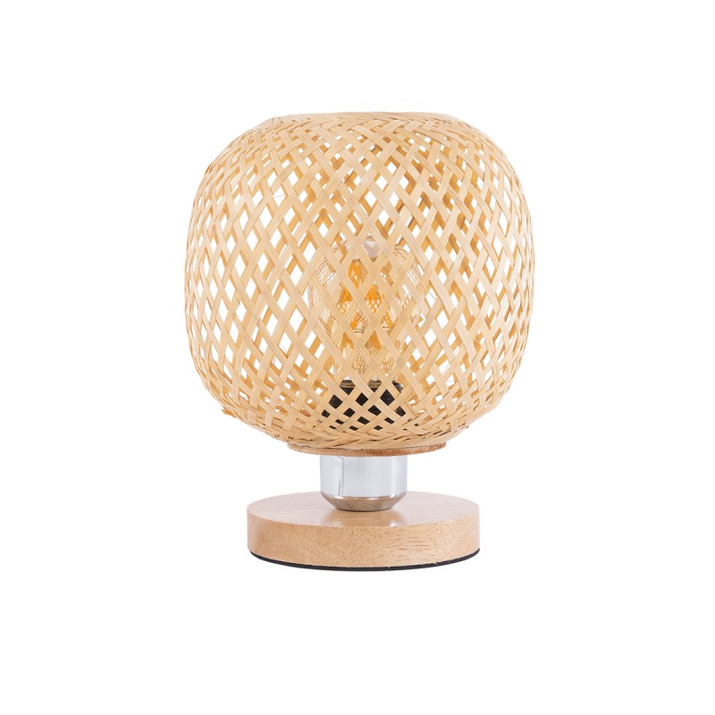 GloboStar® KERRY 01981 Μοντέρνο Επιτραπέζιο Φωτιστικό Πορτατίφ Μονόφωτο 1 x E27 AC220-240V IP20 - Φ18 x Υ25cm - Μπεζ Ξύλινο Μπαμπού Πλέγμα