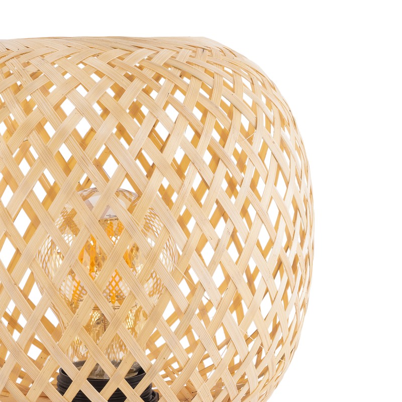 GloboStar® KERRY 01981 Μοντέρνο Επιτραπέζιο Φωτιστικό Πορτατίφ Μονόφωτο 1 x E27 AC220-240V IP20 - Φ18 x Υ25cm - Μπεζ Ξύλινο Μπαμπού Πλέγμα