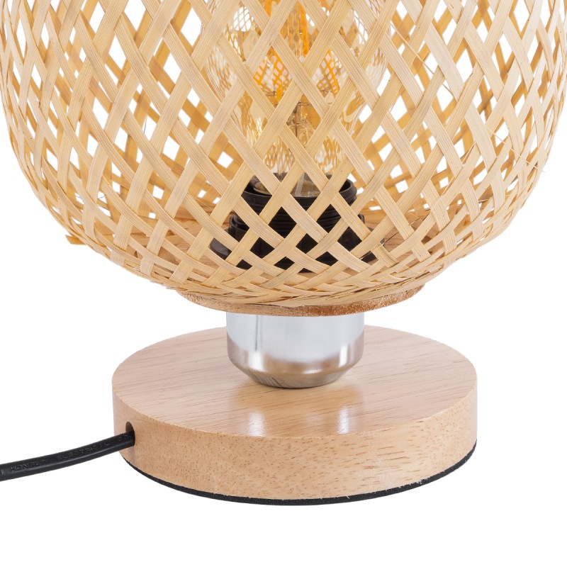 GloboStar® KERRY 01981 Μοντέρνο Επιτραπέζιο Φωτιστικό Πορτατίφ Μονόφωτο 1 x E27 AC220-240V IP20 - Φ18 x Υ25cm - Μπεζ Ξύλινο Μπαμπού Πλέγμα
