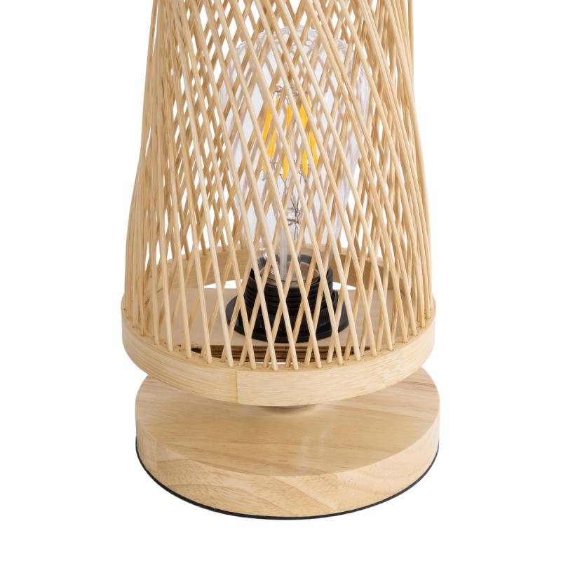 GloboStar® ROWAN 01994 Boho Επιτραπέζιο Φωτιστικό Μονόφωτο 1 x E27 AC220-240V IP20 - Φ17 x Υ42cm - Μπεζ Ξύλινο Μπαμπού Πλέγμα