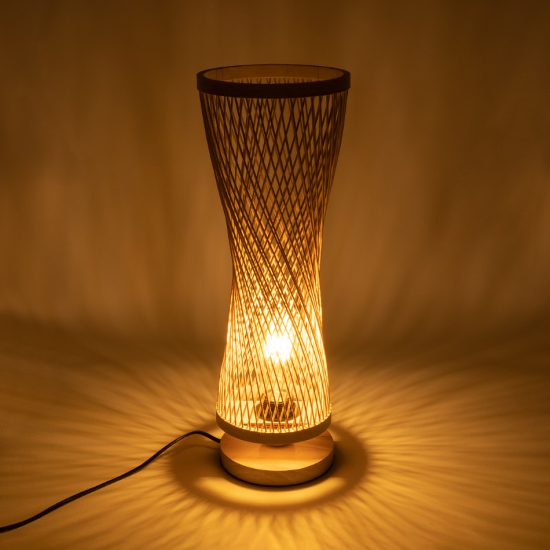 GloboStar® ROWAN 01994 Boho Επιτραπέζιο Φωτιστικό Μονόφωτο 1 x E27 AC220-240V IP20 - Φ17 x Υ42cm - Μπεζ Ξύλινο Μπαμπού Πλέγμα