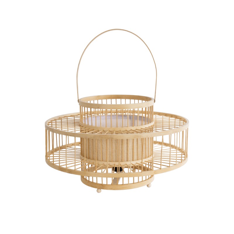 GloboStar® SORENIA 02003 Boho Επιδαπέδιο Φωτιστικό Μονόφωτο 1 x E27 AC220-240V IP20 - Φ48 x Υ27cm - Μπεζ Ξύλινο Μπαμπού Πλέγμα