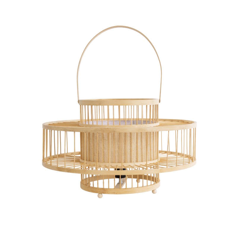 GloboStar® SORENIA 02003 Boho Επιδαπέδιο Φωτιστικό Μονόφωτο 1 x E27 AC220-240V IP20 - Φ48 x Υ27cm - Μπεζ Ξύλινο Μπαμπού Πλέγμα