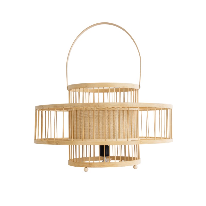 GloboStar® SORENIA 02003 Boho Επιδαπέδιο Φωτιστικό Μονόφωτο 1 x E27 AC220-240V IP20 - Φ48 x Υ27cm - Μπεζ Ξύλινο Μπαμπού Πλέγμα