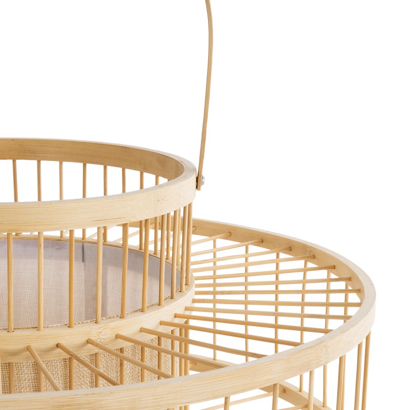 GloboStar® SORENIA 02003 Boho Επιδαπέδιο Φωτιστικό Μονόφωτο 1 x E27 AC220-240V IP20 - Φ48 x Υ27cm - Μπεζ Ξύλινο Μπαμπού Πλέγμα