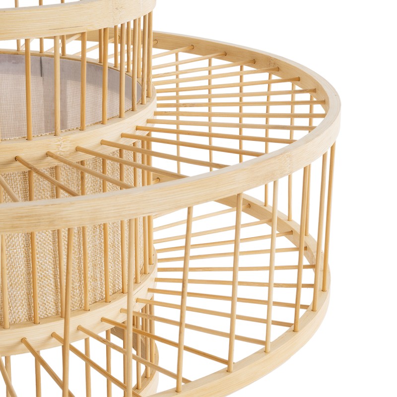 GloboStar® SORENIA 02003 Boho Επιδαπέδιο Φωτιστικό Μονόφωτο 1 x E27 AC220-240V IP20 - Φ48 x Υ27cm - Μπεζ Ξύλινο Μπαμπού Πλέγμα