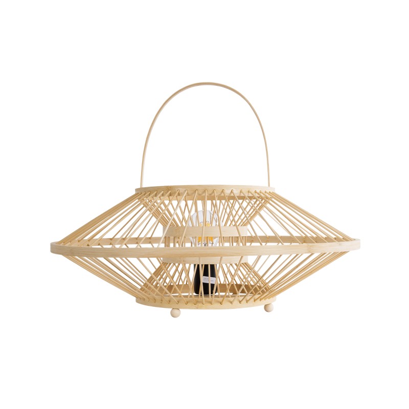 GloboStar® SORENIA 02005 Boho Επιτραπέζιο Φωτιστικό Μονόφωτο 1 x E27 AC220-240V IP20 - Φ50 x Υ18cm - Μπεζ Ξύλινο Μπαμπού Πλέγμα