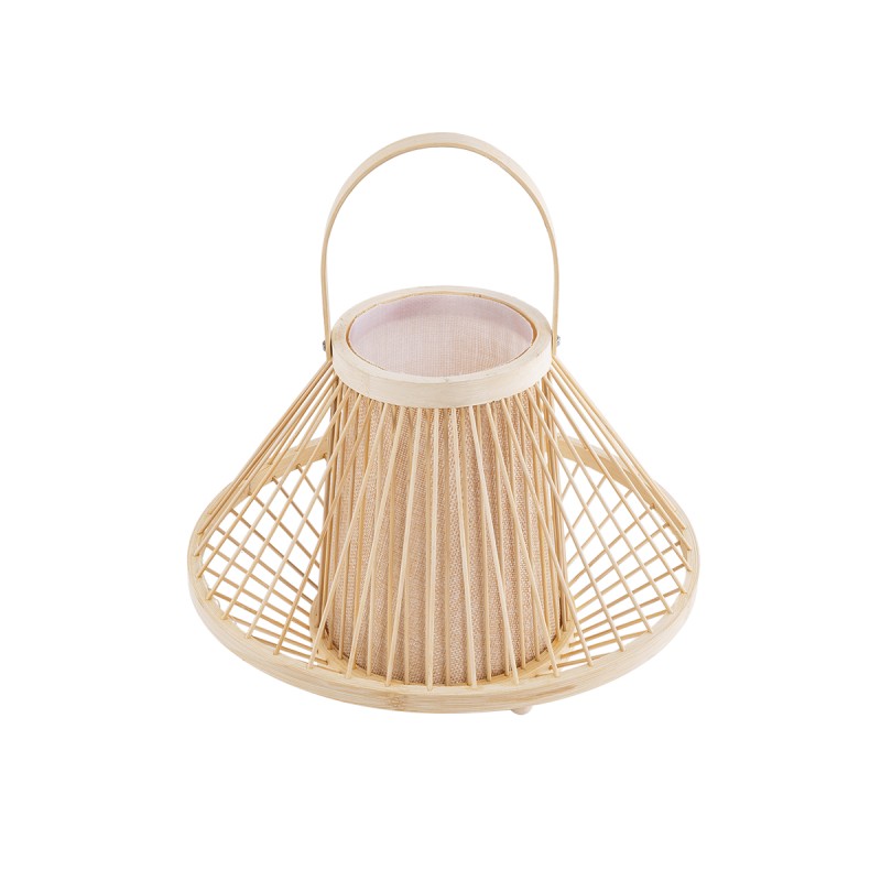 GloboStar® CATHY 02006 Boho Επιτραπέζιο Φωτιστικό Πορτατίφ Μονόφωτο 1 x E27 AC220-240V IP20 - Φ30 x Υ22cm - Μπεζ Ύφασμα με Μπεζ Ξύλινο Μπαμπού Πλέγμα