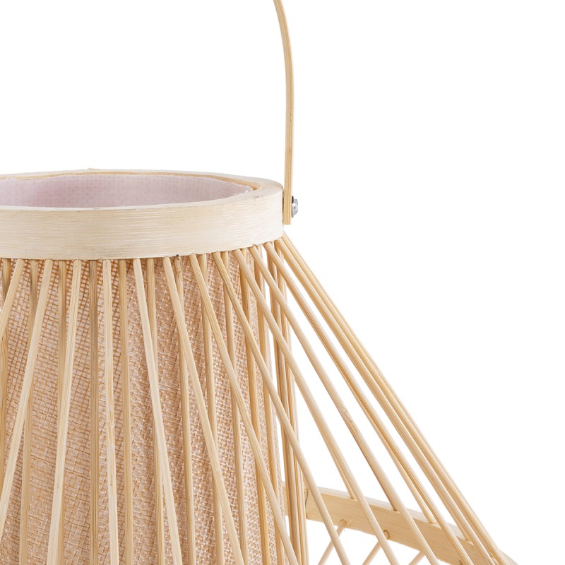 GloboStar® CATHY 02006 Boho Επιτραπέζιο Φωτιστικό Πορτατίφ Μονόφωτο 1 x E27 AC220-240V IP20 - Φ30 x Υ22cm - Μπεζ Ύφασμα με Μπεζ Ξύλινο Μπαμπού Πλέγμα