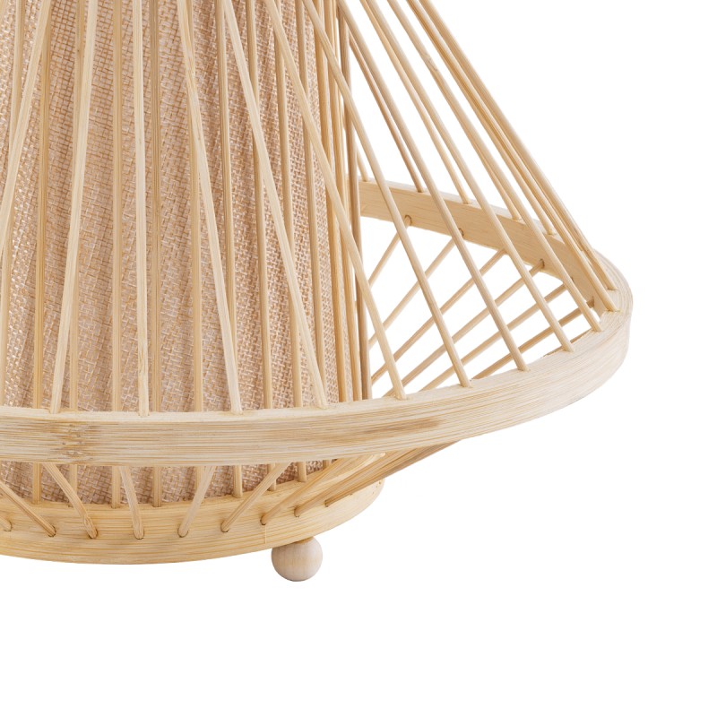GloboStar® CATHY 02006 Boho Επιτραπέζιο Φωτιστικό Πορτατίφ Μονόφωτο 1 x E27 AC220-240V IP20 - Φ30 x Υ22cm - Μπεζ Ύφασμα με Μπεζ Ξύλινο Μπαμπού Πλέγμα