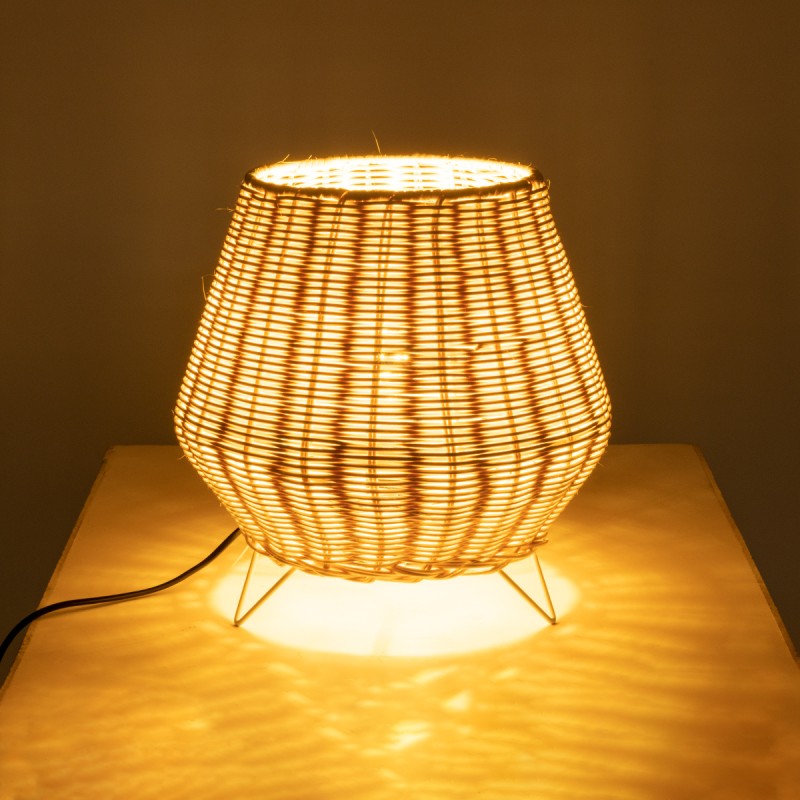 GloboStar® BOLSON 02010 Boho Επιδαπέδιο Φωτιστικό Μονόφωτο 1 x E27 AC220-240V IP20 - Φ30 x Υ30cm - Μπεζ Ξύλινο Μπαμπού Πλέγμα