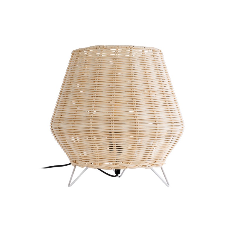 GloboStar® BOLSON 02010 Boho Επιδαπέδιο Φωτιστικό Μονόφωτο 1 x E27 AC220-240V IP20 - Φ30 x Υ30cm - Μπεζ Ξύλινο Μπαμπού Πλέγμα