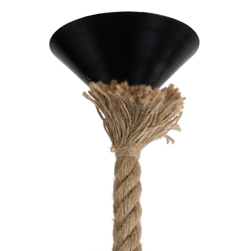 GloboStar® KAZEMI 02018 Μοντέρνο Κρεμαστό Φωτιστικό Οροφής Μονόφωτο 1 x E27 AC220-240V IP20 - Μ18 x Π18 x Υ17cm - Μαύρο Μεταλλικό με Μπεζ Σχοινί Πλέγμα