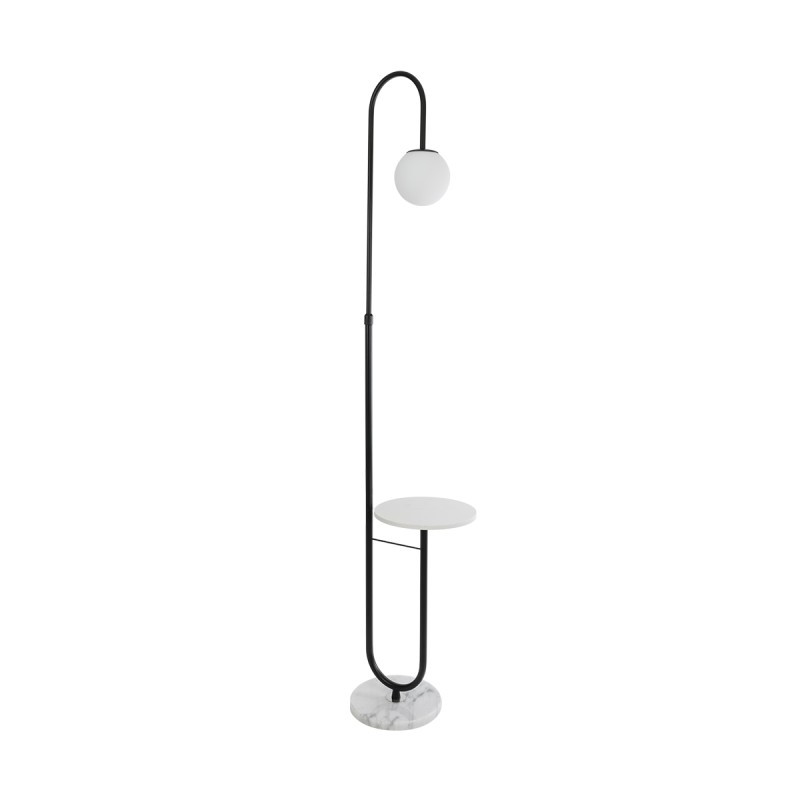 GloboStar® CORDELIA 02026 Μοντέρνο Επιδαπέδιο Φωτιστικό Τραπεζάκι Μονόφωτο 1 x E27 AC220-240V IP20 - Μ30 x Π38 x Υ180cm - Μαύρο με Λευκό Μεταλλικό & Γυάλινη Γαλακτερή Μπάλα