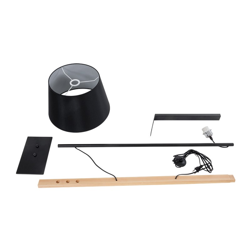 GloboStar® KELSIE 02029 Μοντέρνο Επιδαπέδιο Φωτιστικό Μονόφωτο 1 x E27 AC220-240V IP20 - Μ40 x Π125 x Υ140cm - Μαύρο Μεταλλικό με Μπεζ Ξύλινο Σώμα & Μαύρο Καπέλο