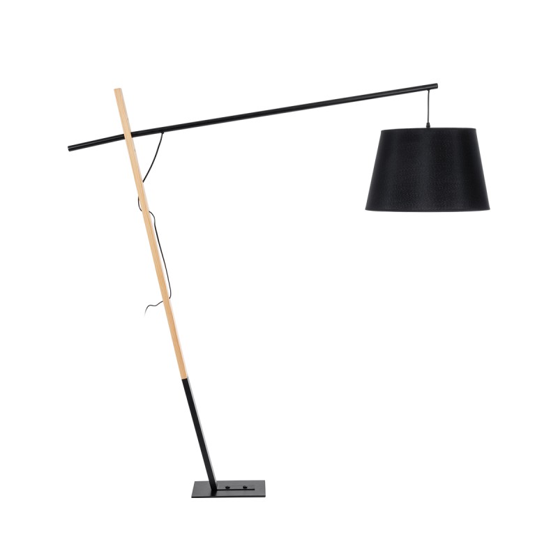 GloboStar® KELSIE 02029 Μοντέρνο Επιδαπέδιο Φωτιστικό Μονόφωτο 1 x E27 AC220-240V IP20 - Μ40 x Π125 x Υ140cm - Μαύρο Μεταλλικό με Μπεζ Ξύλινο Σώμα & Μαύρο Καπέλο