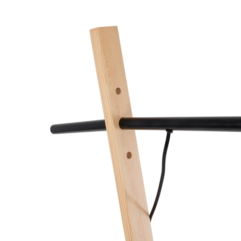 GloboStar® KELSIE 02029 Μοντέρνο Επιδαπέδιο Φωτιστικό Μονόφωτο 1 x E27 AC220-240V IP20 - Μ40 x Π125 x Υ140cm - Μαύρο Μεταλλικό με Μπεζ Ξύλινο Σώμα & Μαύρο Καπέλο