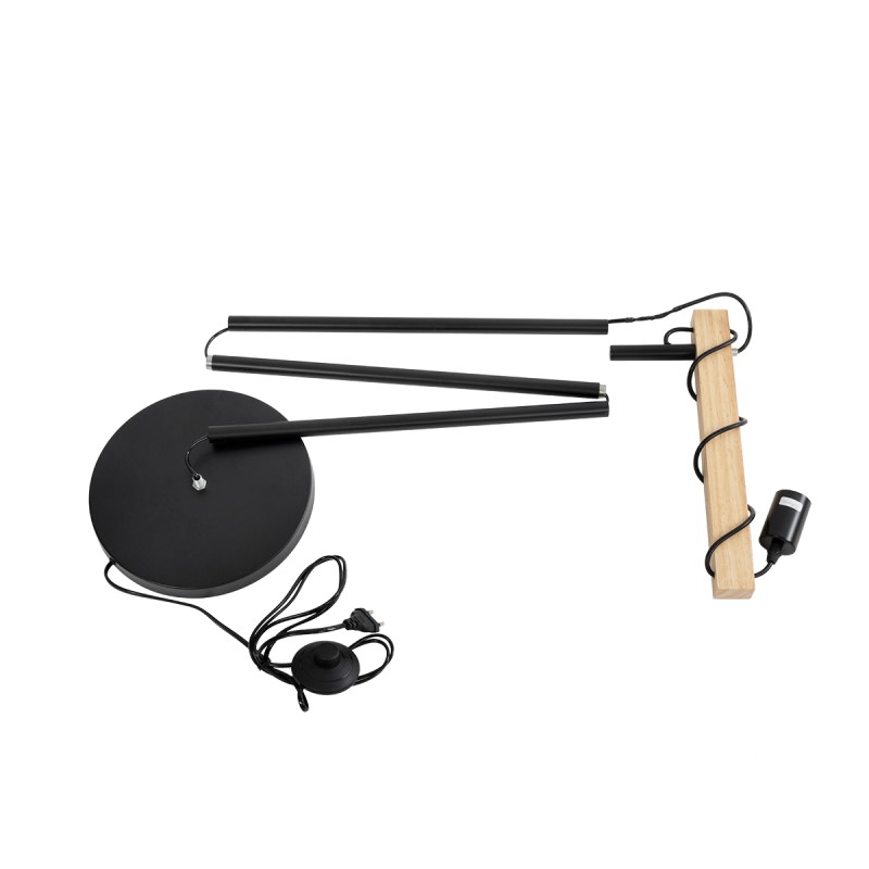 GloboStar® MINDELO 02033 Μοντέρνο Επιδαπέδιο Φωτιστικό Μονόφωτο 1 x E27 AC220-240V IP20 - Μ35 x Π24 x Υ150cm - Μαύρο Μεταλλικό Σώμα με Μπεζ Ξύλινη Βάση