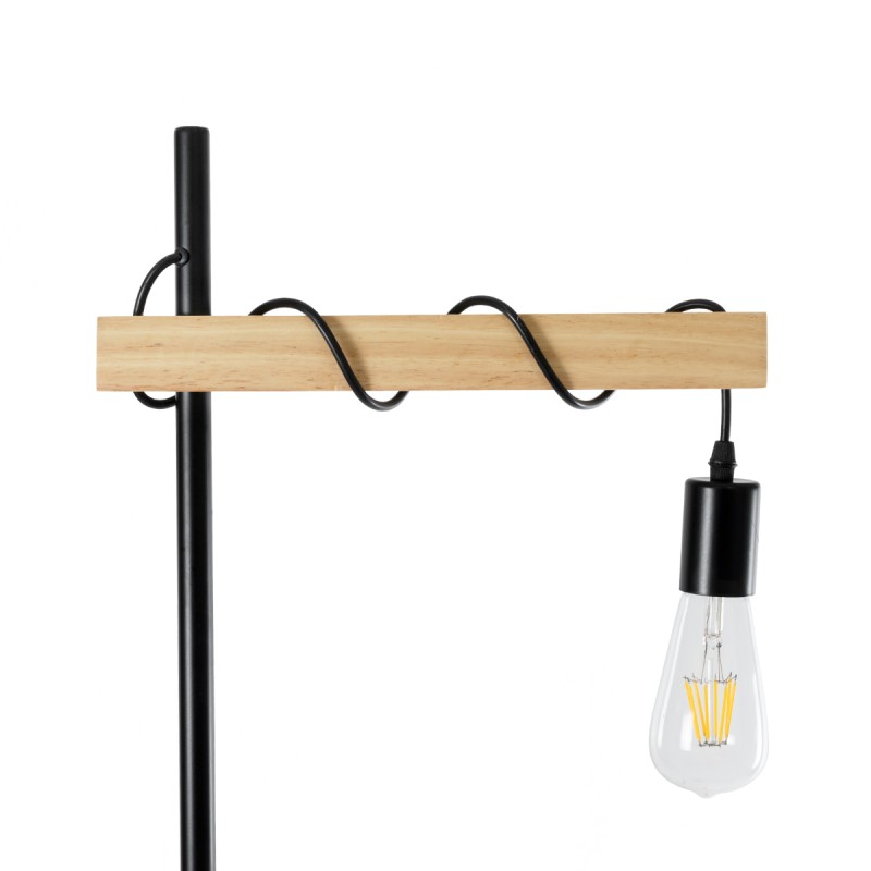 GloboStar® MINDELO 02033 Μοντέρνο Επιδαπέδιο Φωτιστικό Μονόφωτο 1 x E27 AC220-240V IP20 - Μ35 x Π24 x Υ150cm - Μαύρο Μεταλλικό Σώμα με Μπεζ Ξύλινη Βάση