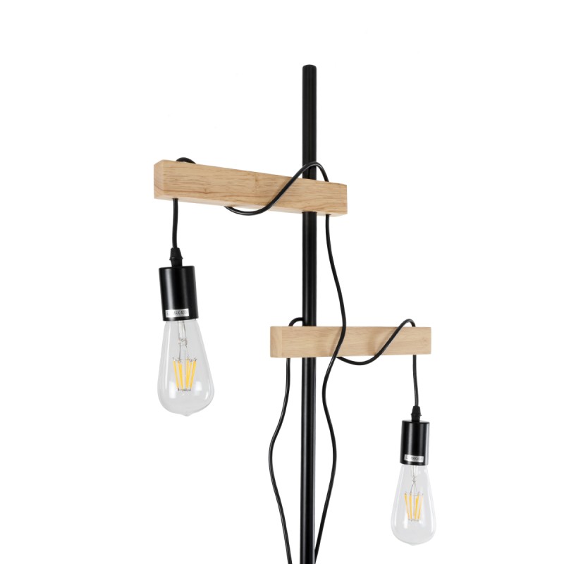 GloboStar® MINDELO 02034 Μοντέρνο Επιδαπέδιο Φωτιστικό Μονόφωτο 2 x E27 AC220-240V IP20 - Μ40 x Π24 x Υ175cm - Μαύρο Μεταλλικό Σώμα με Μπεζ Ξύλινη Βάση