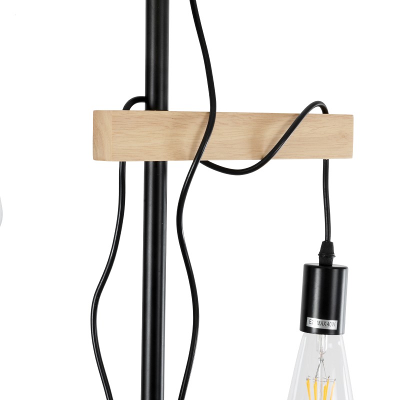 GloboStar® MINDELO 02034 Μοντέρνο Επιδαπέδιο Φωτιστικό Μονόφωτο 2 x E27 AC220-240V IP20 - Μ40 x Π24 x Υ175cm - Μαύρο Μεταλλικό Σώμα με Μπεζ Ξύλινη Βάση