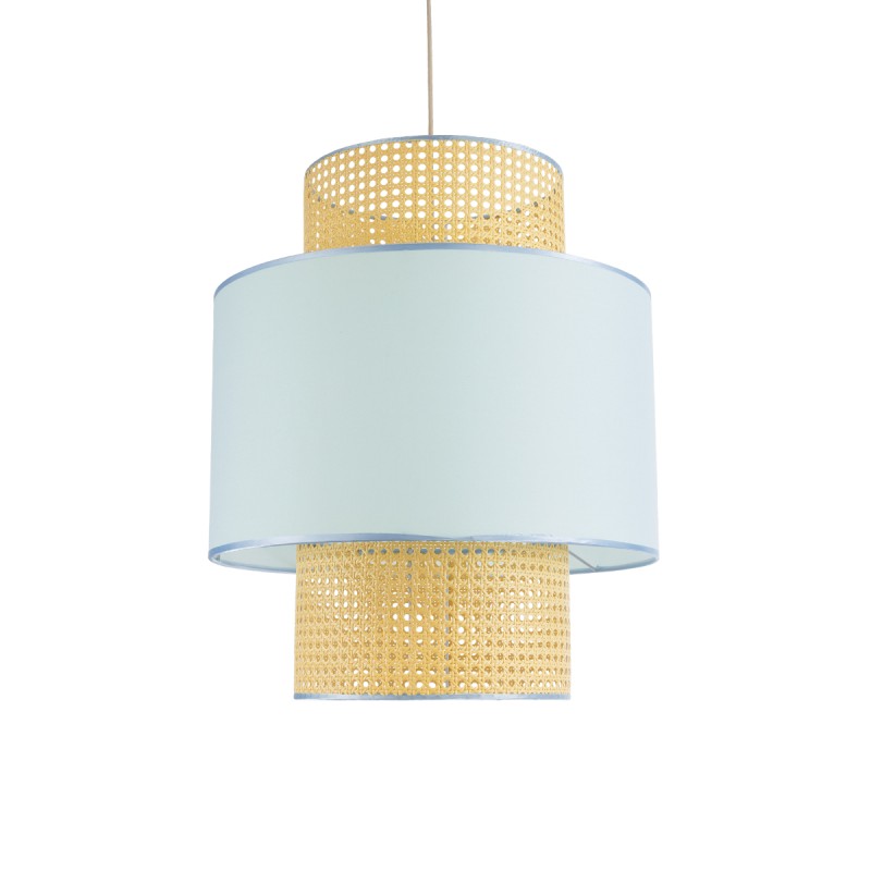 GloboStar® SAIGE 02045 Boho Κρεμαστό Φωτιστικό Οροφής Μονόφωτο 1 x E27 AC220-240V IP20 - Φ50 x Υ60cm - Μπεζ με Γαλάζιο Ξύλινο Μπαμπού Πλέγμα