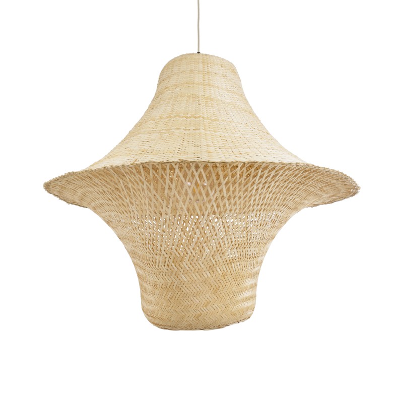 GloboStar® JUNIPER 02047 Boho Κρεμαστό Φωτιστικό Οροφής Μονόφωτο 1 x E27 AC220-240V IP20 - Φ100 x Υ90cm - Μπεζ Ξύλινο Μπαμπού Πλέγμα Καμπάνα