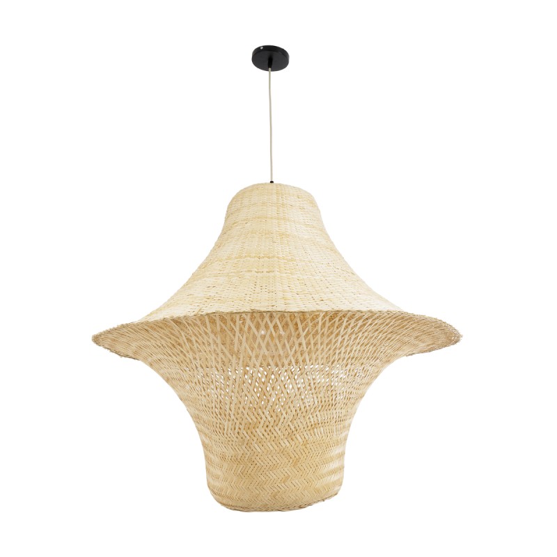 GloboStar® JUNIPER 02047 Boho Κρεμαστό Φωτιστικό Οροφής Μονόφωτο 1 x E27 AC220-240V IP20 - Φ100 x Υ90cm - Μπεζ Ξύλινο Μπαμπού Πλέγμα Καμπάνα