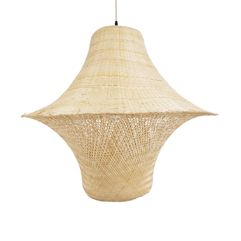 GloboStar® JUNIPER 02047 Boho Κρεμαστό Φωτιστικό Οροφής Μονόφωτο 1 x E27 AC220-240V IP20 - Φ100 x Υ90cm - Μπεζ Ξύλινο Μπαμπού Πλέγμα Καμπάνα