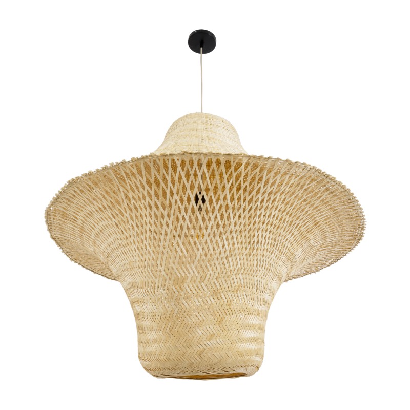 GloboStar® JUNIPER 02047 Boho Κρεμαστό Φωτιστικό Οροφής Μονόφωτο 1 x E27 AC220-240V IP20 - Φ100 x Υ90cm - Μπεζ Ξύλινο Μπαμπού Πλέγμα Καμπάνα