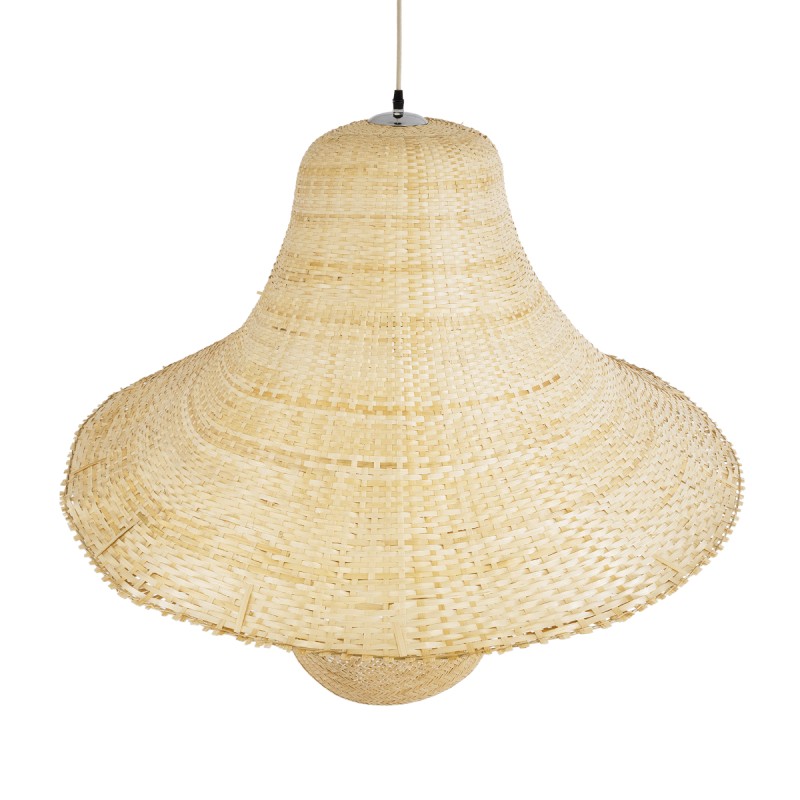 GloboStar® JUNIPER 02047 Boho Κρεμαστό Φωτιστικό Οροφής Μονόφωτο 1 x E27 AC220-240V IP20 - Φ100 x Υ90cm - Μπεζ Ξύλινο Μπαμπού Πλέγμα Καμπάνα