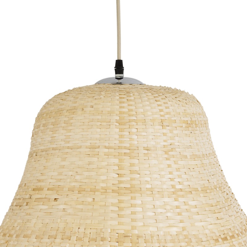 GloboStar® JUNIPER 02047 Boho Κρεμαστό Φωτιστικό Οροφής Μονόφωτο 1 x E27 AC220-240V IP20 - Φ100 x Υ90cm - Μπεζ Ξύλινο Μπαμπού Πλέγμα Καμπάνα