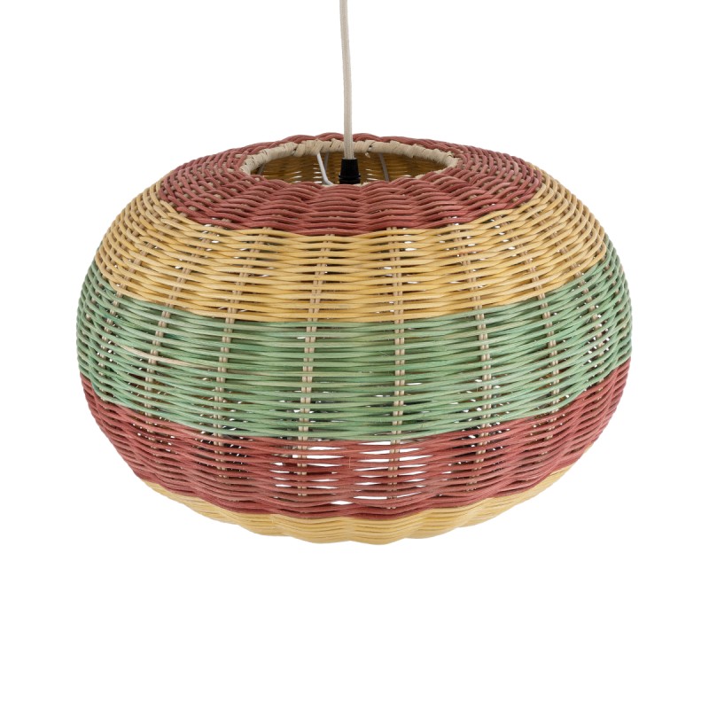 GloboStar® CABALLEROS 02055 Boho Κρεμαστό Φωτιστικό Οροφής Μονόφωτο 1 x E27 AC220-240V IP20 - Φ40 x Υ25cm - Πράσινο με Κίτρινο και Μπλε με Κόκκινο Ξύλινο Μπαμπού Πλέγμα