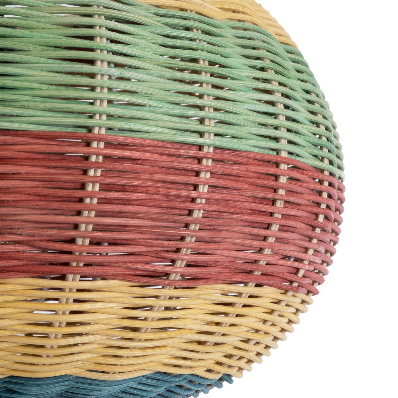 GloboStar® CABALLEROS 02055 Boho Κρεμαστό Φωτιστικό Οροφής Μονόφωτο 1 x E27 AC220-240V IP20 - Φ40 x Υ25cm - Πράσινο με Κίτρινο και Μπλε με Κόκκινο Ξύλινο Μπαμπού Πλέγμα