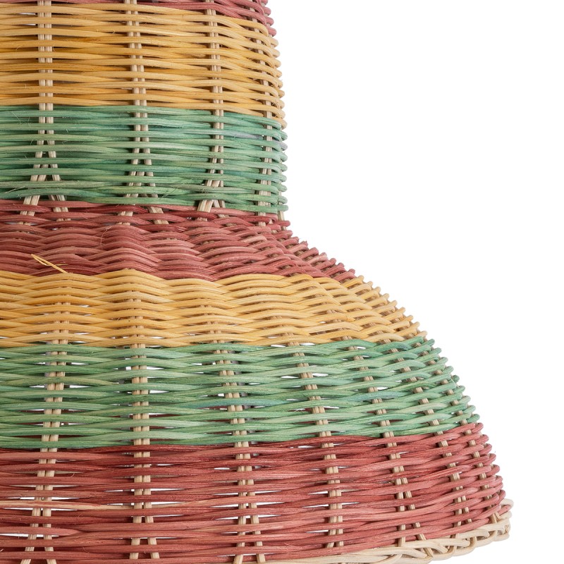 GloboStar® CABALLEROS 02057 Boho Κρεμαστό Φωτιστικό Οροφής Μονόφωτο 1 x E27 AC220-240V IP20 - Φ40 x Υ30cm - Πράσινο με Κίτρινο και Μπεζ με Κόκκινο Ξύλινο Μπαμπού Πλέγμα Καμπάνα